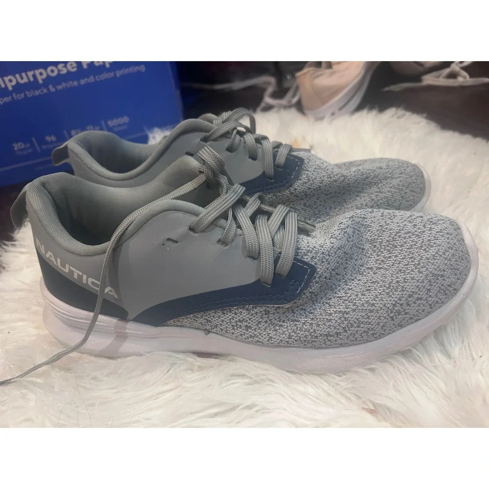 🤯3/$15 Nautica Women Gray Knit Lace Up Athletic Sneakers Shoes‎ Size 9.5